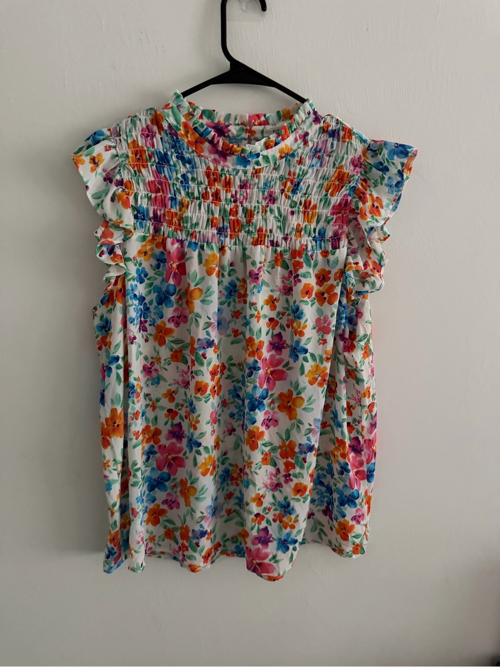 Pleione White Floral Smocked Ruffle Sleeve Dress - Multicolor